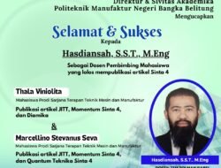 Hasdiansah.,M.Eng. Berhasil Mencapai Publikasi Penelitian Sinta 4